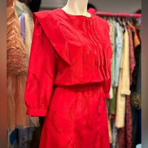 80s Red Feather Dress